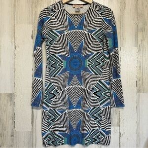Mara Hoffman Shift Dress in Star Basket Blue Long Sleeve Size S